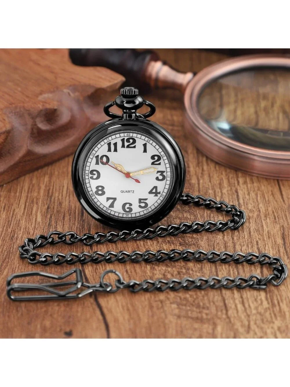Classic Shiny Arabic Numeral Men's Quartz Pocket Watch with Chain - Stylish